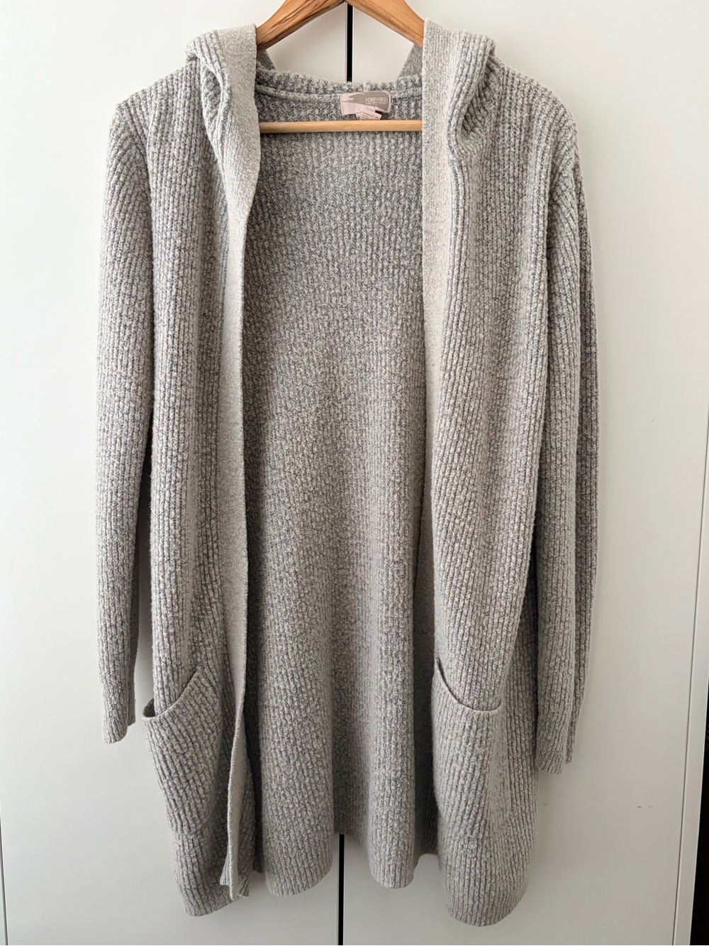 Forever 21 Light Gray Hooded Open-Front Cardigan